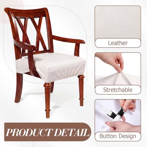 Havawish 1 Pcs PU Leather Dining Chair Cover Waterproof Seat Cover for Dining Room Chair with Armrest Stretchable Washable Waterproof Seat Slipcover Protector (Beige) - color: Beige