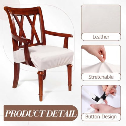 Havawish 1 Pcs PU Leather Dining Chair Cover Waterproof Seat Cover for Dining Room Chair with Armrest Stretchable Washable Waterproof Seat Slipcover Protector (Beige) - color: Beige
