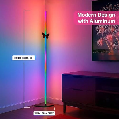 2 Pack Corner Floor Lamp – 57'' Tall RGB Lamp Modern Mood Lighting with 88 LEDs, Bluetooth App Control, and Sturdy Base for Effortless Setup - size: 57 inches