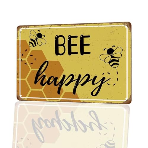 Bee Happy, 8"x12" Tin Sign,Bee Decor, Gift for Gardeners, Teachers - color: Bee Happy