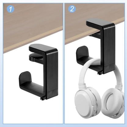 HARFINGTON Headphone Stand Holder 360 Degree Adjustable Clamp Desk Hook Clamp 0.39"-1.65" Clamping Range PC Gaming Headset Stand for Headphone Earphone, Black - color: Black