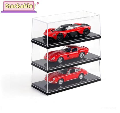 Model Car Display Case for 1:32 Scale Diecast Cars, Clear Acrylic Stackable Showcase Box for Toys & Memorabilia, Dustproof Collector Storage with Black Base, 8 x 3.7 x 3.7 Inch - size: 8 x 3.7 x 3.7 inch