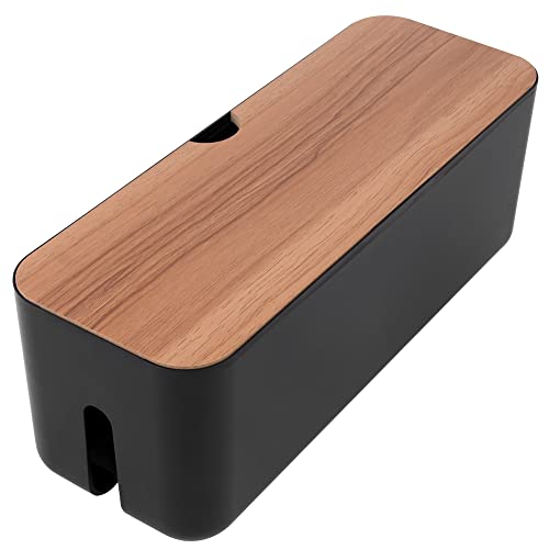 Cable Management Box - Wooden Style Large Cord Organizer Box to Hide Wires & Power Strips | Desk Computer Cable Organizer Box | Safe ABS Materia for Home & Office (Black)