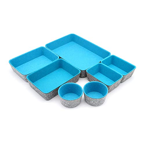 Welaxy Drawer organizers bins felt tray desk storage bins dividers small organizing box for office supplies closet cabinet makeup holder Fall room decor 7-piece (Turquoise) - color: Turquoise