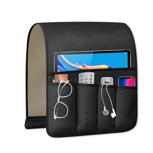 TV Remote Control Holder Couch Caddy, Non-slip Bedside Caddy Organizer with 5 Pockets for Key Glasses Phone Magazine Holders (Black, 35"x12.4") - color: Black, size: 35"x12.4"