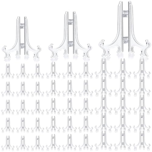 Patelai 48 Pcs Mini Easel Stands 3 4 5 Inch Plastic Plate Stand Holder Display Picture Easel for Display Picture Frame Collectibles Desktop Weddings Party Home Decoration (Clear) - color: Clear, size: 3,4,5 Inch