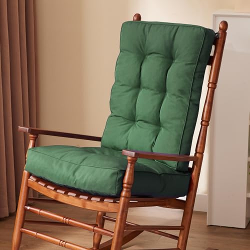 IPYNBAP Rocking Chair Cushion, Waterproof and Fade-Resistant Patio Chair Cushions, Tufted Chair Pads for Rocker Furniture, 17x17 Inch, Indoor/Outdoor Seat Cushions with Ties, Dark Green - color: Dark Green, size: 17"X17"/21"X17"