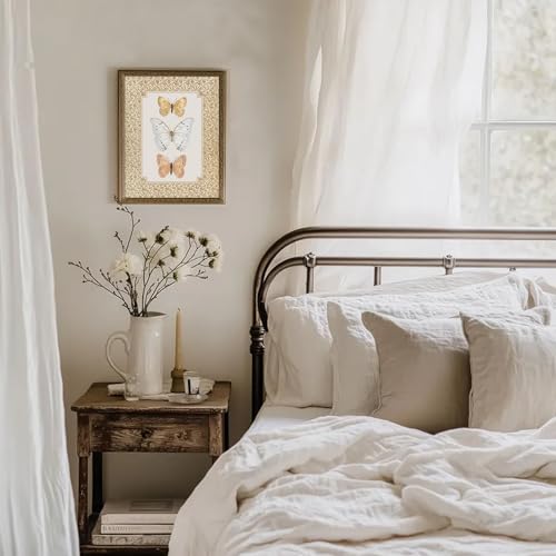 uniro Vintage Wall Art Prints, Retro Neutral Butterfly Canvas Art Prints Painting, Antique Moth Insect Wall Art Picture, Farmhouse Wall Decor Butterfly Drawing for Nursery Bedroom, Dining Desktop, Cottagecore Decor - (8" x 10"-UNFRAMED) - color: Neutral B