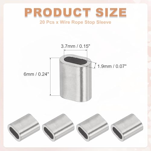 uxcell 1/16"(1.5mm) Wire Rope Stop Sleeve, 304 Stainless Steel Cable Wire Rope Crimping Loops Sleeve Ferrules for Cable Ferrule, Silver 20Pcs - size: 1/16"(1.5mm)