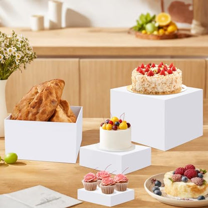 EI 8Pcs Acrylic Buffet Risers,High-end Classic Food Display Riser for Party,Catering,Jewelry Collectibles.White Heavy duty Dessert Table Display Set,Acrylic Cube Boxes Display Nesting Risers - size: 8 Pack