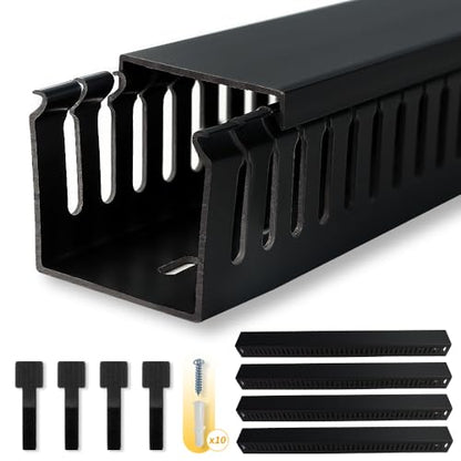 Cable Raceway, 95" Open Slot Cable Management Kit with Upgraded Snap Structure,Wire Cover Cord Hider for Under Desk&Industrial Network/PC/TVs- 23.6" X 1.97" X 2.4" X 4PCS (LWH,Black)