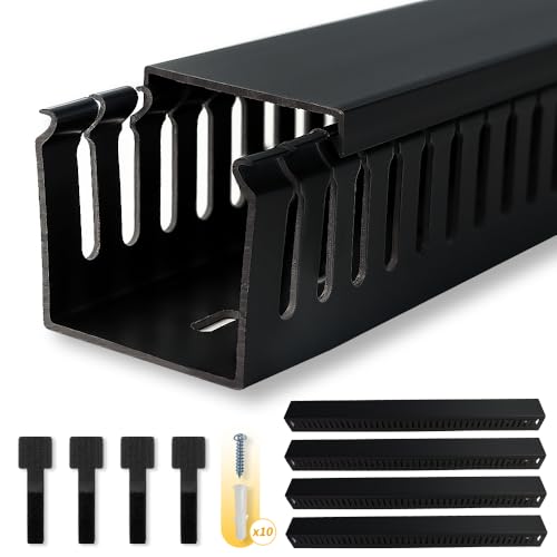 Cable Raceway, 95" Open Slot Cable Management Kit with Upgraded Snap Structure,Wire Cover Cord Hider for Under Desk&Industrial Network/PC/TVs- 23.6" X 1.97" X 2.4" X 4PCS (LWH,Black)