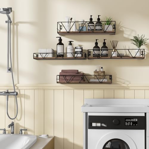 Amaoot Floating Shelves Set of 4, Home Wood Wall Shelf, Farmhouse Shelf for Bedroom, Wall Mounted Floating Shelf for Living Room, Bedroom, Bathroom, Kitchen, Office (Brown) - color: Brown-4pcs