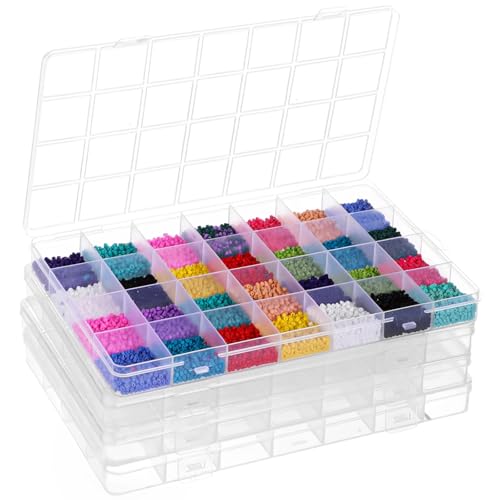 Varku 4 PCS 28 Grids Bead Organizer, Transparent Plastic Storage Box, Clear Plastic Container with Fixed Dividers for Organizing Small Items Like Jewelry, Beads, Nails, Screws - size: 4Pcs 28 Grids