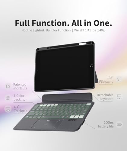 EIP Bluetooth Keyboard Case for iPad 10.2 inch (7th/8th/9th Gen) & iPad Air 10.5 inch (3rd Gen), 10.2 "Magnetic Detachable Cover with Trackpad, 7-Color Backlit Keys, Slim Protective Smart Case - color: Black, size: iPad 9/8/7th & Air 3rd