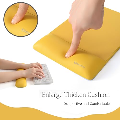 UnivoColors Design-Wave Set of Keyboad Wrist Rest & Mouce Pad,Artificial Sheepskin+Memory Foam+Ergonomic+Anti-Slip Gel, Resilience Support During Work and Gaming,Keyboard Accessory,Yellow - color: Km_yellow, style: Keyboard Wrist Rest & Mousepad Suit