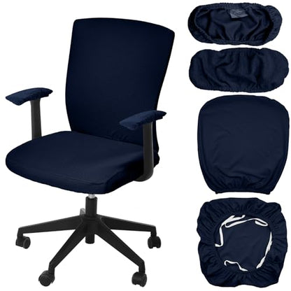 Tallew 4 Pcs Office Chair Covers Set Computer Universal Protective Stretchable Chair Seat Covers Desk Armrest Slipcovers Pads Office Cushion Backrest for Rotating(Navy Blue) - color: Navy Blue