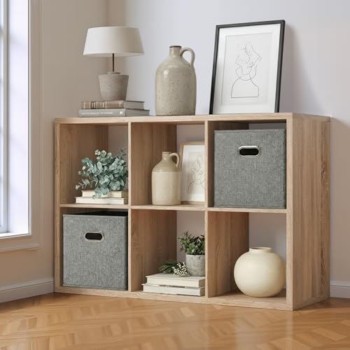 Fencer Wire 6-Cube Storage Organizer Shelf with Extra Thick Exterior Edge, 13-Inch Room Open Storage Shelf Divider, Bookcase, Natural Oak - color: Natural Oak, size: 6 Cube