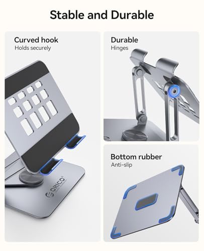 ORICO 360° Rotating Tablet Stand, Height Adjustable Aluminum Alloy Holder for Desk, Foldable Design for iPad Pro/Air/Mini up to 12.9", Samsung Galaxy Tab, Kindle & Switch - FB2, Gray - color: Gray