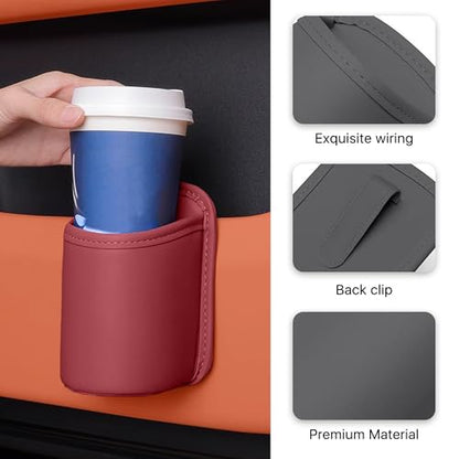 Car Door Cup Holder, Leather Clip On Backseat Pocket Beverage Holder, Waterproof Scratch-Resistant Vehicle Window Cup Holder, Multifunctional Storage for Water Cup Phone Change (Red) - color: Red