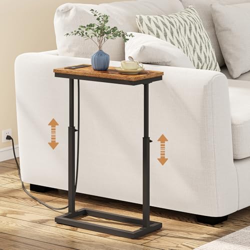 TUTOTAK End Table with Charging Station, Side Table, Tall Couch Table, Sofa Table, Living Room, Bedroom,Brown TB01BB084 - color: Brown, size: 1 Pack, style: With Plug