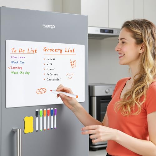M&G Magnetic Dry Erase Board for Fridge, 16”x 12” Fridge Whiteboard for Kitchen, Refrigerator White Board Set with 6 Markers and Eraser, to Do List, Family Schedule Planning Board - size: 16"X12"