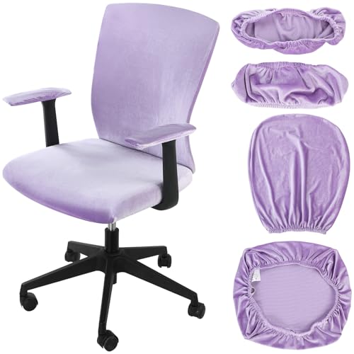 Tallew 4 Pcs Office Chair Covers Set Computer Universal Protective Stretchable Chair Seat Covers Desk Armrest Slipcovers Pads Office Cushion Backrest for Rotating(Purple) - color: Purple