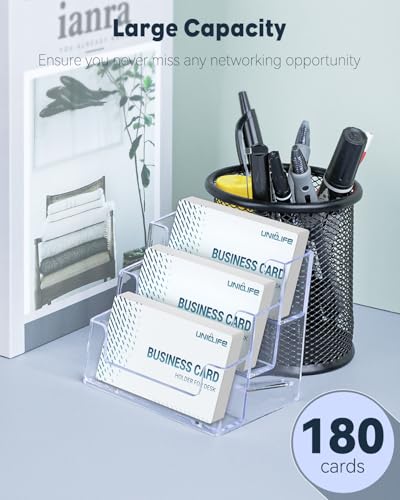 Uniclife 2 Pack Acrylic Business Card Holder for Desk 3 Slots Clear Business Card Display Stand for Men & Women Desktop Business Card Organizer Card Stand for Office Home Exhibition, 180 Card Capacity - color: 3 Slot, size: 2 Pack