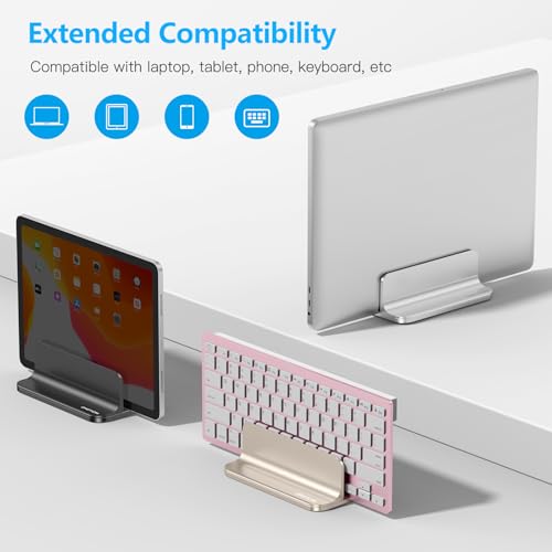 OMOTON Vertical Laptop Stand Holder, Desktop Aluminum Stand for MacBook with Adjustable Dock Size, Fits All MacBook, Surface, Chromebook and Gaming Laptops (Up to 17.3 inches), Starlight - color: Starlight