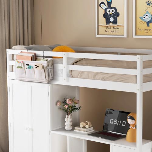 Bedside Caddy Storage Organizer for Bed Rails, Bed Caddy with 6 Pockets | Bedside Organizer with Fixed Straps and Hooks, Mattress Supported Versatile for Home, Dorm, Bunk, Hospital and Crib Bed - color: White 1