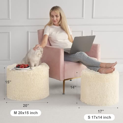 Hansleep Round Pouf Ottoman Foot Rest, Footstool, Beige | High-Density One-Piece Foam, 20 x 15 Inch, Firm & Stable, for Couch, Bedroom, Living Room, Machine Washable Cover - color: Beige, size: 20"D x 20"W x 15"H