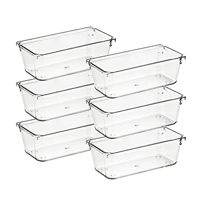 Ravinte 6 Pack Drawer Organizer - 3" X 6" Plastic Storage Bins, Acrylic Organizers with Non-Slip Pads Clear Desk Storage Tray for Makeup, Jewelries, Kitchen Utensils, Bathroom and Office - size: 3" x 6"