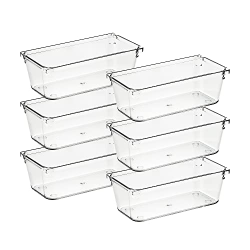 Ravinte 6 Pack Drawer Organizer - 3" X 6" Plastic Storage Bins, Acrylic Organizers with Non-Slip Pads Clear Desk Storage Tray for Makeup, Jewelries, Kitchen Utensils, Bathroom and Office - size: 3" x 6"