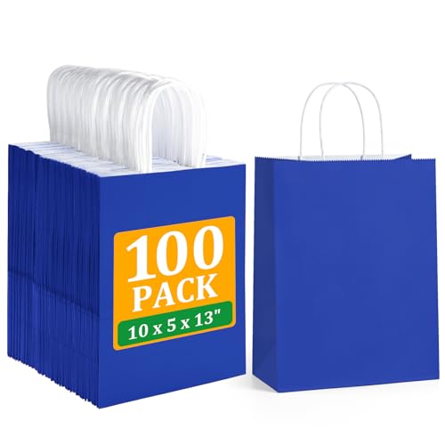 BagDream Royal Blue Gift Bags 10x5x13 Inch 100Pcs Large Kraft Paper Bags Bulk for Shopping, Wedding, Party Favors, Business, Retail, Grocery Paper Sacks with Handles - color: Royal Blue