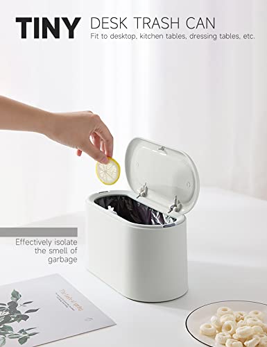 Mini Trash Can with Lid Removable Small Garbage Can, Tiny Plastic Trash Bin, Pop Up Countertop Wastebasket, Counter Garbage Lint Bin for Bathroom,Office,Kitchen,Desk(White) - color: White