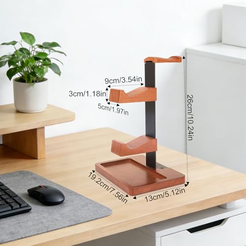Solid Wood Game Controller Stand & Headphone Holder, Dual Controller Organizer for Xbox Switch Headset Gaming Equipment Stuff Desk Accessories Room Decor for Son Husband Boyfriend