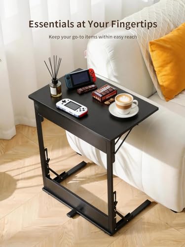 Upgraded 24" Folding C Shaped End Table, Small Sofa Side Laptop Desk, Couch TV Tray Table for Living Room, Bedroom (2, Black) - color: Black, size: set of 2