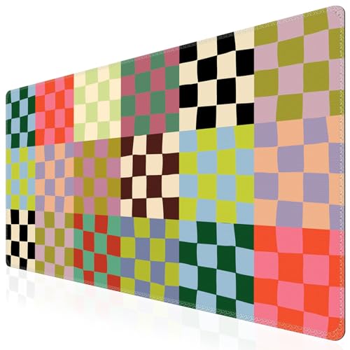 iCasso Checkered Desk Mat, Cute XXL Large Mouse Pad for Desk Cover, Anti-Slip Big Mousepad with Stitched Edges, Keyboard Mat for Computer Desktop Protector (Retro Checkered) - color: A-Retro Checkered