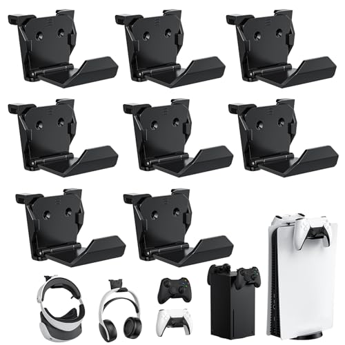 KUNSLUCK 8 Pack Controller Wall Mount for PS5, Xbox, Switch Controller,Wall Mount Stand for Controller&Headset, Adhesive/Screws Installation (Black) - color: Black, size: 8 Pack