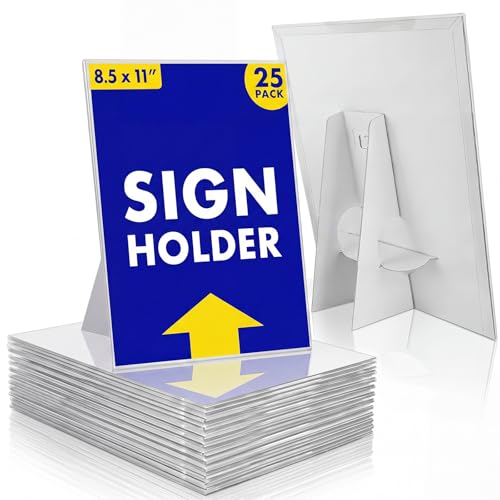 Watersay 25 Pcs Paper Sign Holder 8.5'' x 11'' - Stackable Paper Tabletop Display Stand with Clear Plastic Cover, Lightweight Portable for Business Exhibitions Restaurant Office Store Home Use