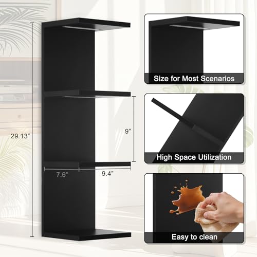 4 Tier LED Wall Shelf - Modern Floating Shelves for Makeup Vanity, Bedroom, Living Room | Easy Install Cosmetic & Display Lack Shelf, Black - color: 4l-black