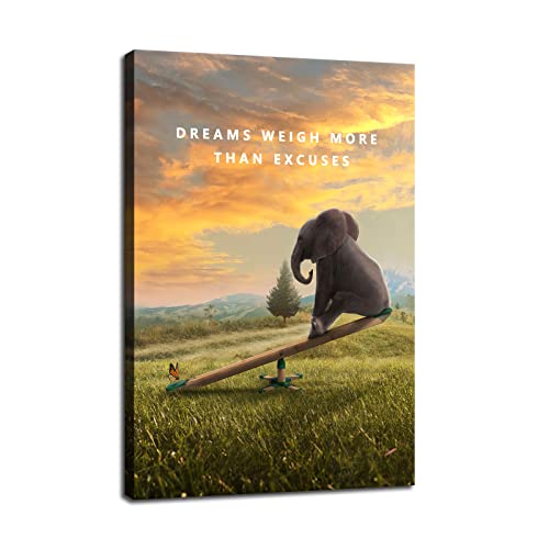 Inspirational Canvas Wall Art Dreams Weigh More Than Excuses Animal Motivational Poster Entrepreneur Quote Picture Home Office Decor Painting Framed and Stretched Ready to Hang [12''W x 18''H] - color: Dream-1, size: 18"L x 12"W