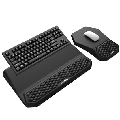 3-in-1 Ergonomic Keyboard Stand with Wrist Rest & Mouse Pad Set, Comfy Keyboard Riser Holder Soft Mousepad with Massage Design, Memory Foam and Non-Slip PU Base for Pain Relief, Black - color: Black