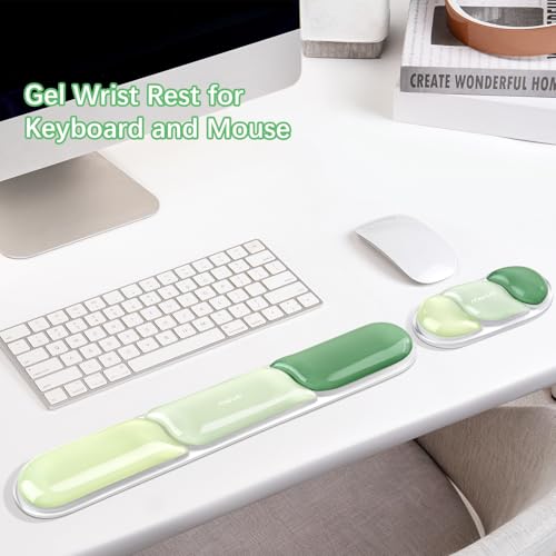 MOSISO Gel Keyboard Wrist Rest&Wrist Support for Mouse, Streamlined Ergonomic Soft Cooling Gel Mousepad Pain Relief Easy Typing Pad Non-Slip Computer Laptop Home/Office, Green - color: Green