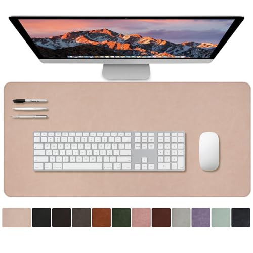 Medium Size PU Leather Desk Pad wiith Stitching Edge Easy Clean Desk Protecor Non-Slip Base Mat for PC Laptop Office/School 23.6"x 13.8" M Beige - color: Beige, size: 23.6" x 13.8"