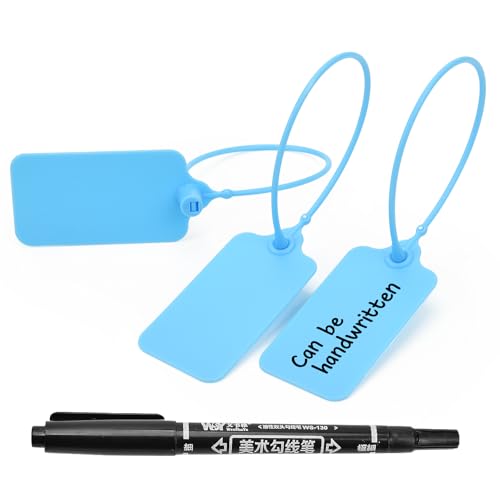 100pcs Luggage Tags Plastic Seals Shipping Label Logistics Sign Tie Bag Tag, Sealing Storage Multi Purpose Name ID Tag with Marker for Suitcases, Backpack, Schoolbag, Car Key (Blue) - color: Blue, size: 100pcs