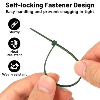 KINGLAKE GARDEN Green Zip Ties 10 Inch 3MM 100 Pack Green Nylon Tie,Premium Plastic Wire Ties for Indoor and Outdoor - size: 10 inch