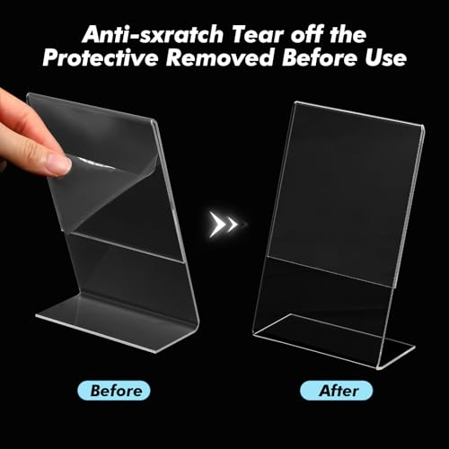Sanwuta 2 Pcs 4 x 6 Inch Acrylic Sign Holder, Slant Sign Display Stand, Transparent Flyer Holder Frame Plastic Document Display for Workers Teachers Office Home Menu Desktop - size: 4 x 6 Inch