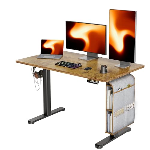 Claiks Electric Standing Desk Adjustable Height with Spacious Storage Bag, 48x24 Inch Stand Up Desk with Headphone Hook, Sit Stand Table for Home Office Computer Workstation, Rustic Brown - color: Brown, size: 48 Inch