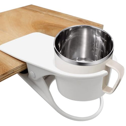 Jiozermi Drinking Cup Holder Clip, Desk Drink Holder with Clip for Water, Soda, Coffee Mug (White) - color: White